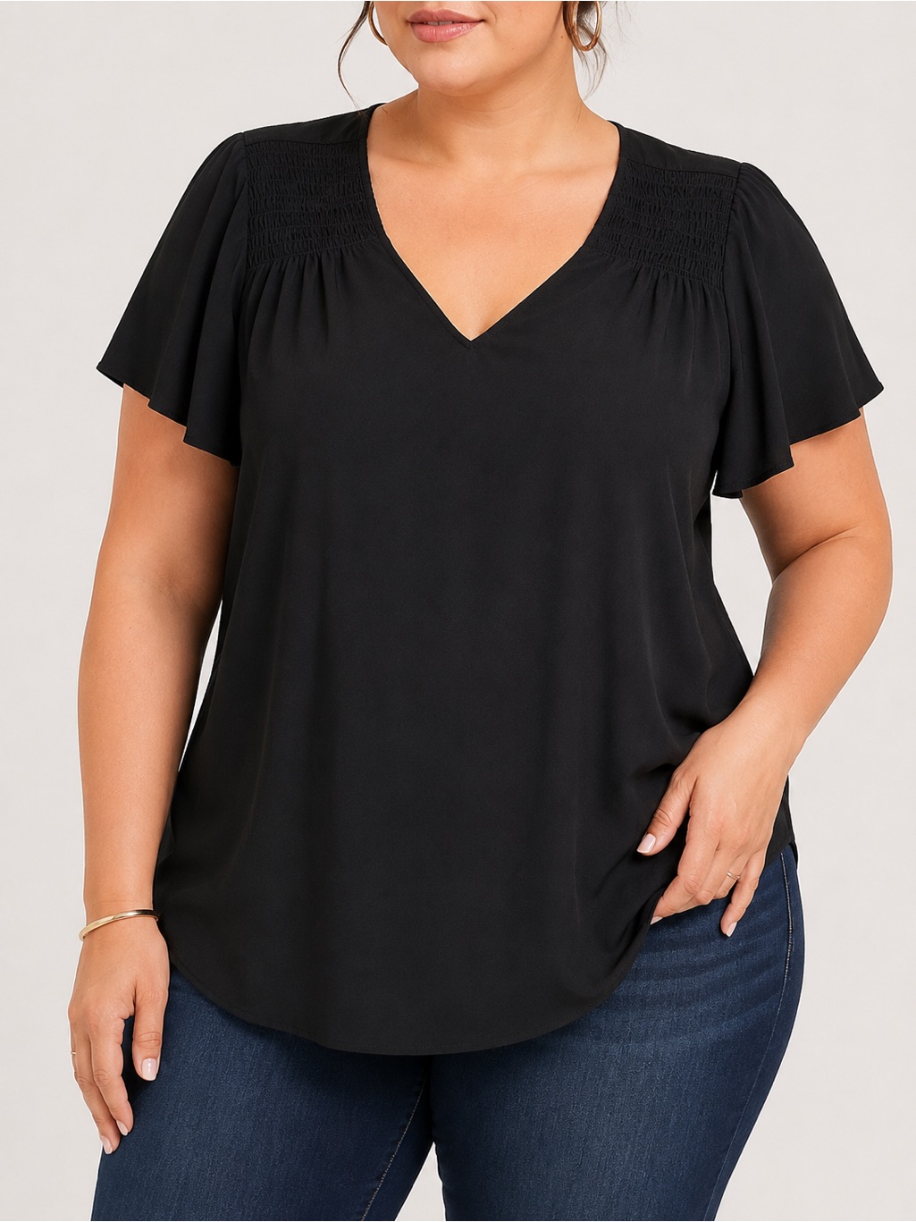 Torrid Challis Flutter Sleeve Black Blouse 4x Viscose Lyocell Size 4